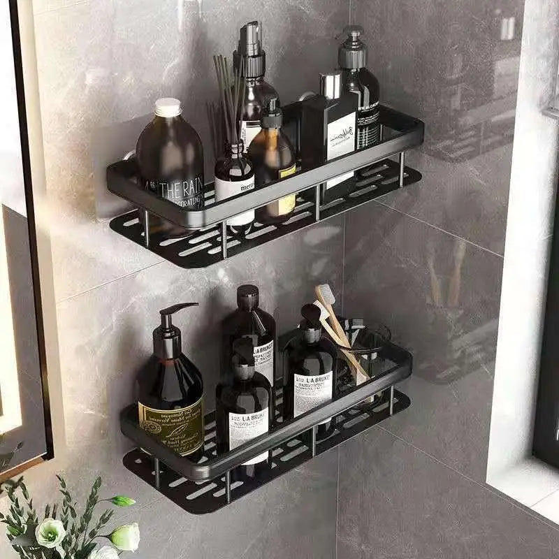 Wall Mounted Corner Bathroom Shelf – Space Aluminum Towel & Shampoo Rack - iHeimly