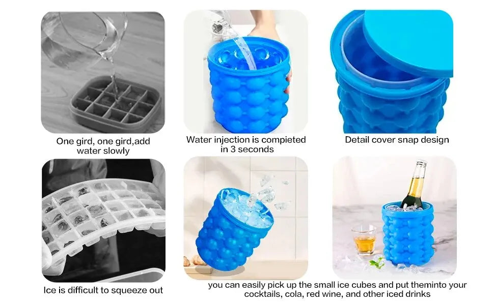 Silicone Ice Bucket & Maker – 2-in-1 Ice Cube Tray, Portable and Eco-friendly - iHeimly