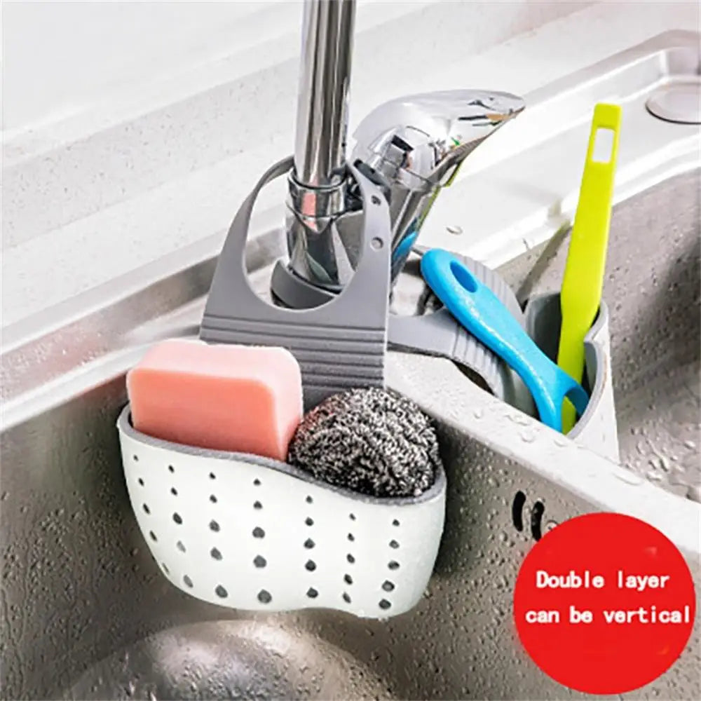 Double Sink Draining Hanging Bag – Adjustable Press Faucet Shelf for Kitchen Storage - iHeimly