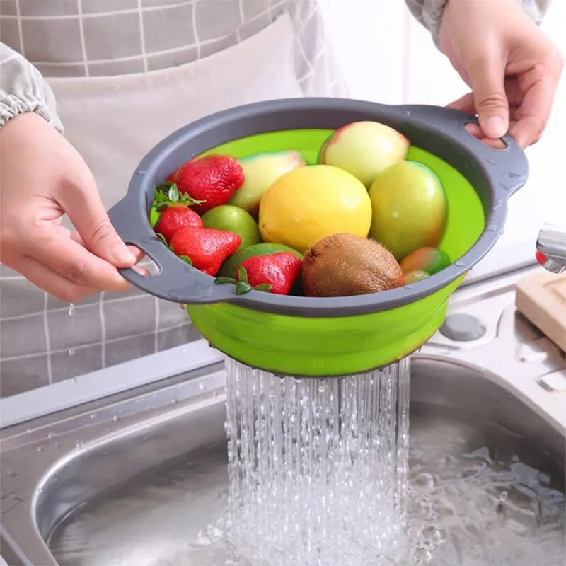 Collapsible Silicone Strainer – Fruit and Vegetable Washing Basket with Handle - iHeimly