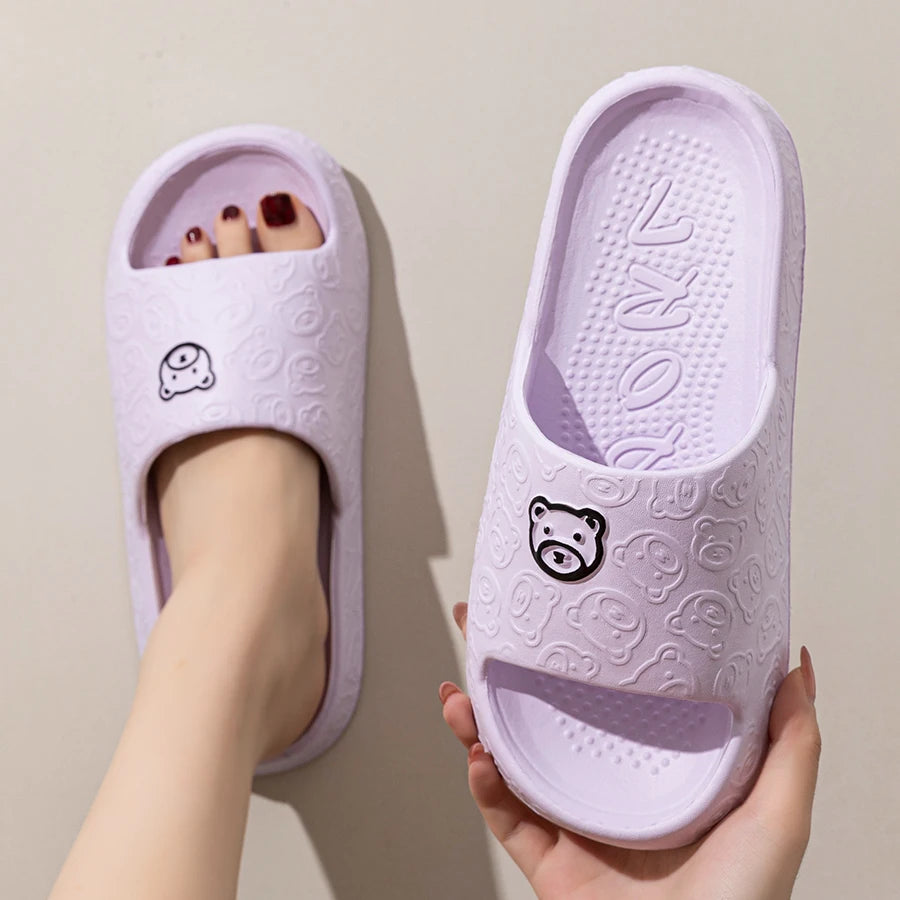 Cute Cartoon Bear Women’s Slippers – Comfortable Soft Sole Bathroom Slides - iHeimly