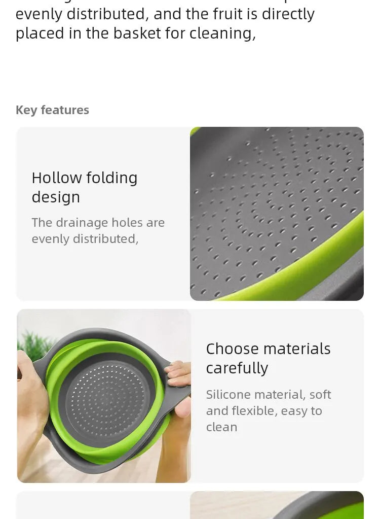 Collapsible Silicone Strainer – Fruit and Vegetable Washing Basket with Handle - iHeimly