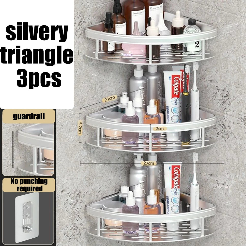 Wall Mounted Corner Bathroom Shelf – Space Aluminum Towel & Shampoo Rack - iHeimly