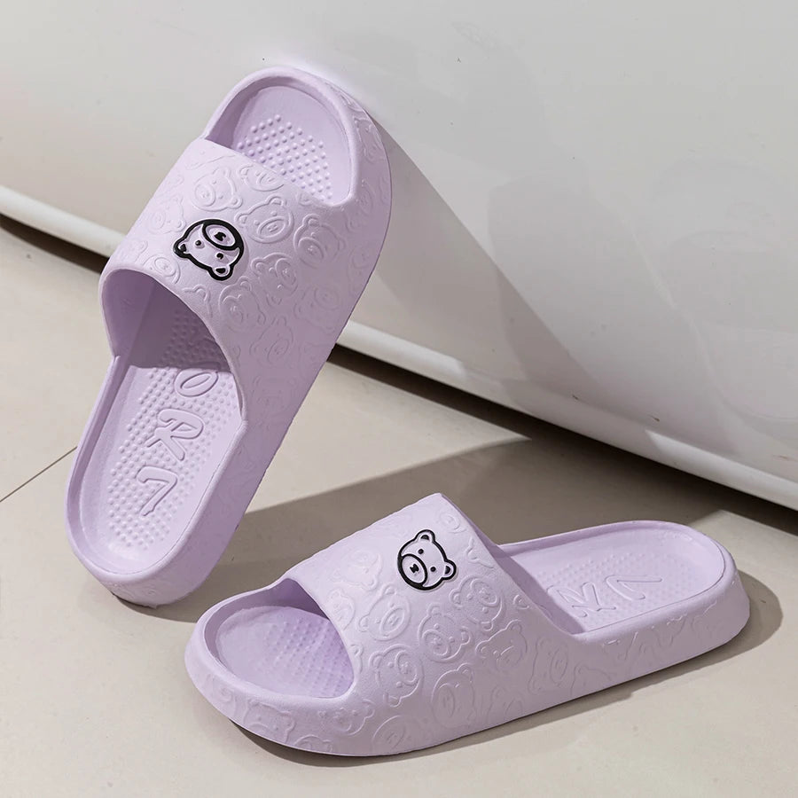 Cute Cartoon Bear Women’s Slippers – Comfortable Soft Sole Bathroom Slides - iHeimly