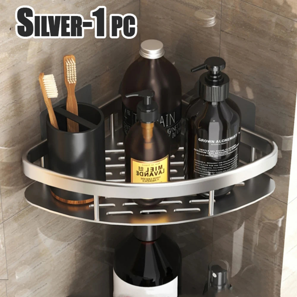 Wall Mounted Corner Bathroom Shelf – Space Aluminum Towel & Shampoo Rack - iHeimly