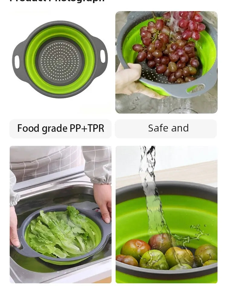 Collapsible Silicone Strainer – Fruit and Vegetable Washing Basket with Handle - iHeimly