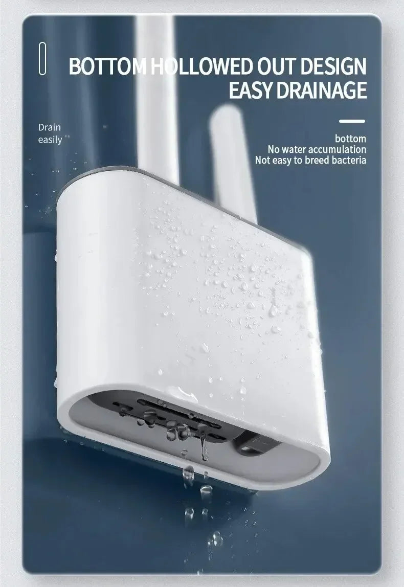Wall Hanging Toilet Brush Holder – Long Handled Silicone Bristles for Easy Cleaning - iHeimly