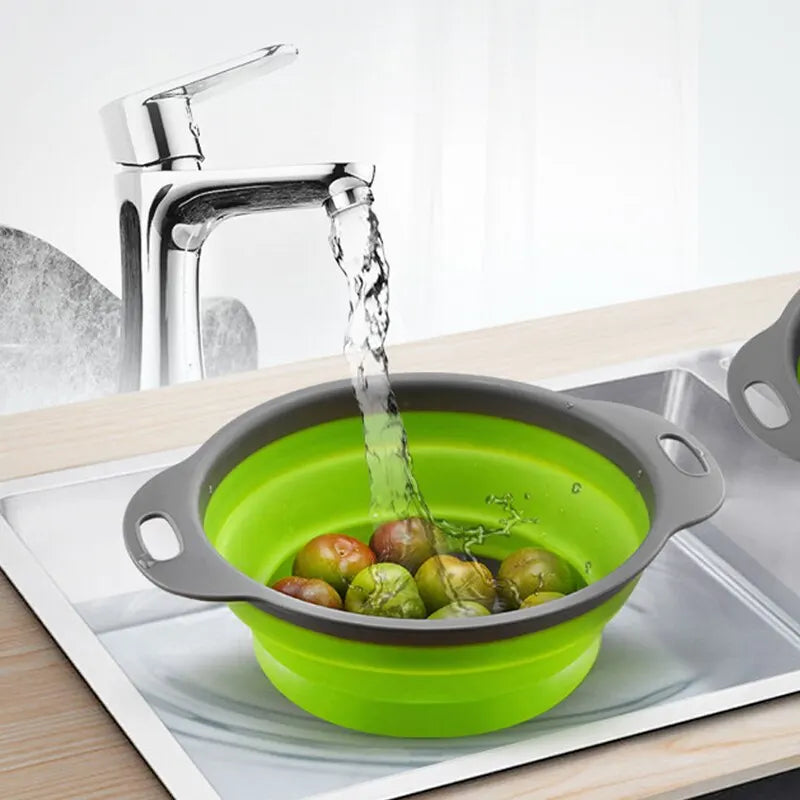Collapsible Silicone Strainer – Fruit and Vegetable Washing Basket with Handle - iHeimly