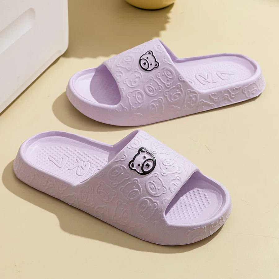 Cute Cartoon Bear Women’s Slippers – Comfortable Soft Sole Bathroom Slides - iHeimly