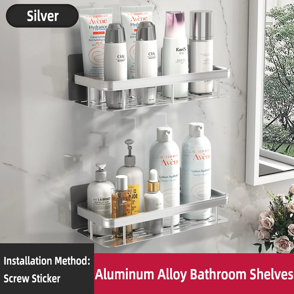 Wall Mounted Corner Bathroom Shelf – Space Aluminum Towel & Shampoo Rack - iHeimly