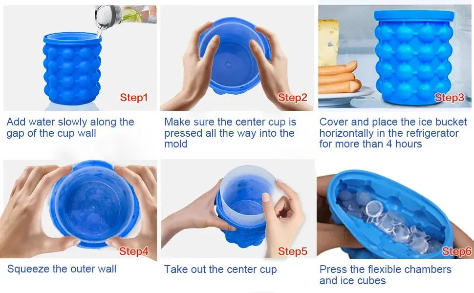 Silicone Ice Bucket & Maker – 2-in-1 Ice Cube Tray, Portable and Eco-friendly - iHeimly