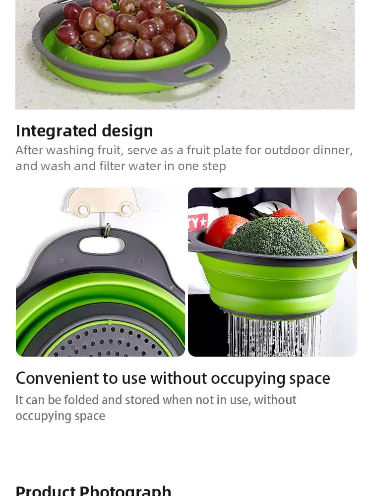 Collapsible Silicone Strainer – Fruit and Vegetable Washing Basket with Handle - iHeimly