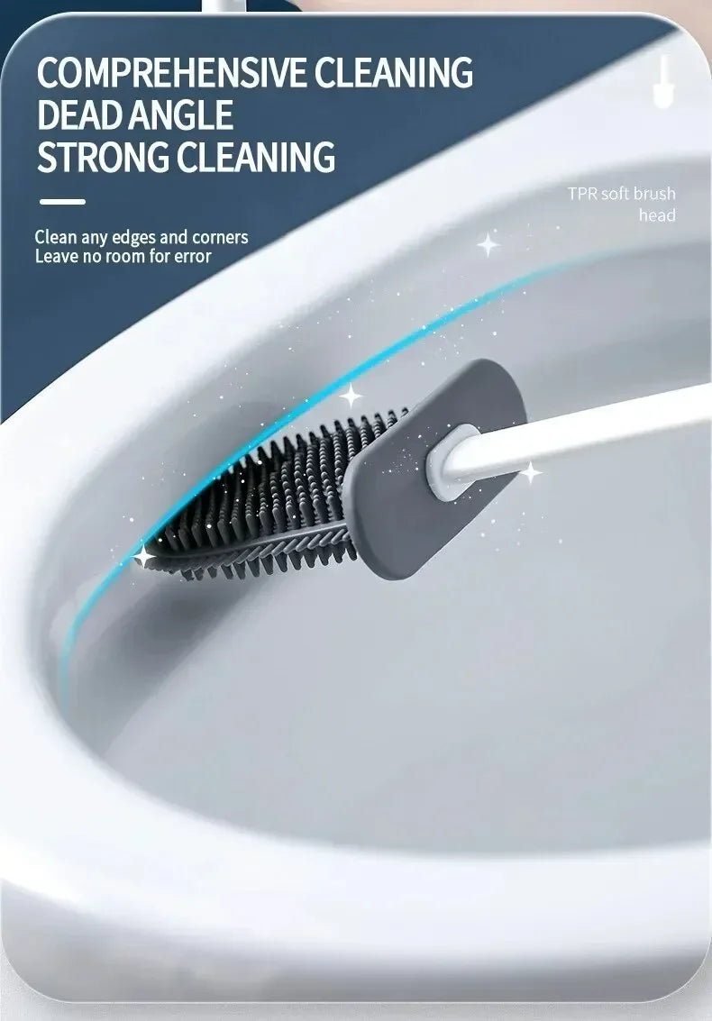Wall Hanging Toilet Brush Holder – Long Handled Silicone Bristles for Easy Cleaning - iHeimly