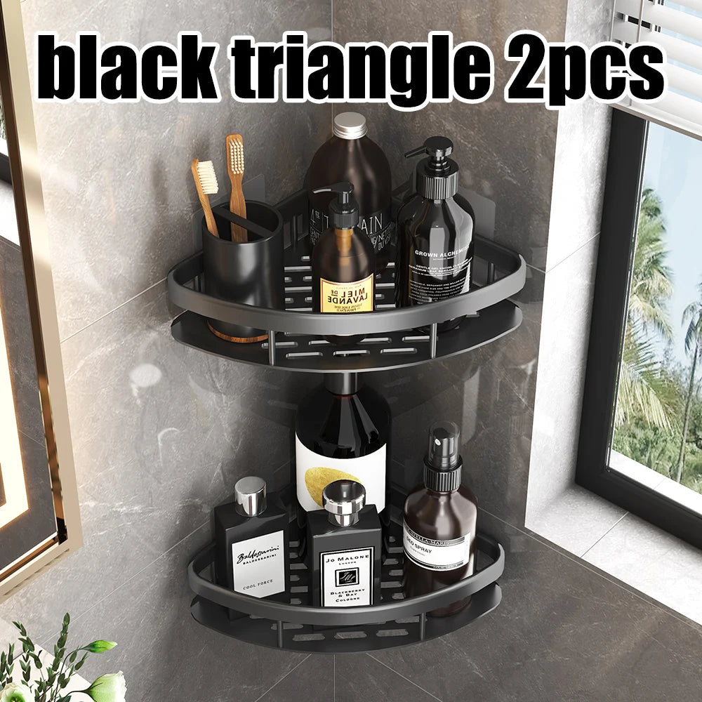 Wall Mounted Corner Bathroom Shelf – Space Aluminum Towel & Shampoo Rack - iHeimly