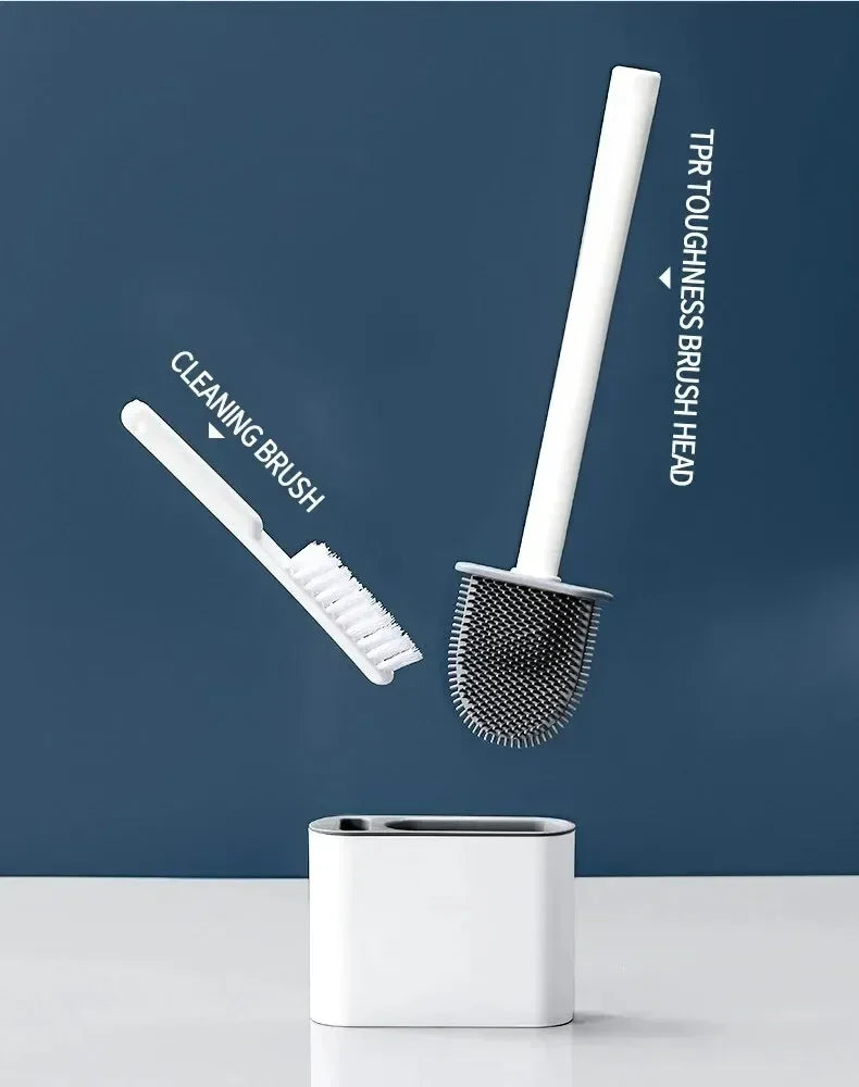 Wall Hanging Toilet Brush Holder – Long Handled Silicone Bristles for Easy Cleaning - iHeimly