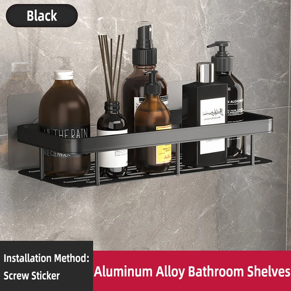 Wall Mounted Corner Bathroom Shelf – Space Aluminum Towel & Shampoo Rack - iHeimly