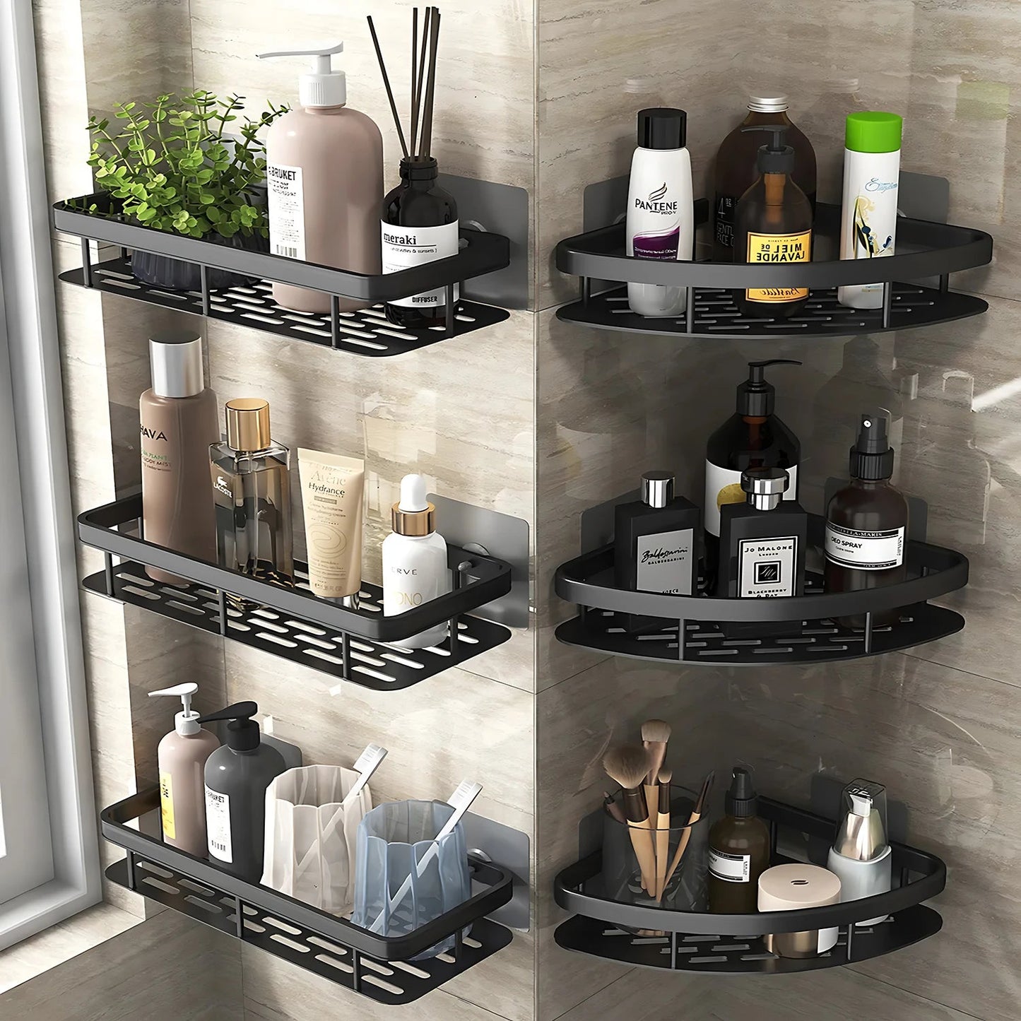 Wall Mounted Corner Bathroom Shelf – Space Aluminum Towel & Shampoo Rack - iHeimly