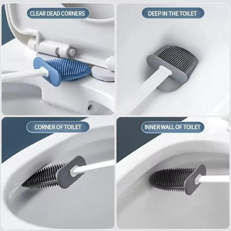 Wall Hanging Toilet Brush Holder – Long Handled Silicone Bristles for Easy Cleaning - iHeimly