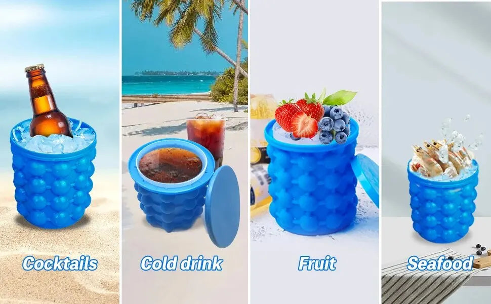 Silicone Ice Bucket & Maker – 2-in-1 Ice Cube Tray, Portable and Eco-friendly - iHeimly