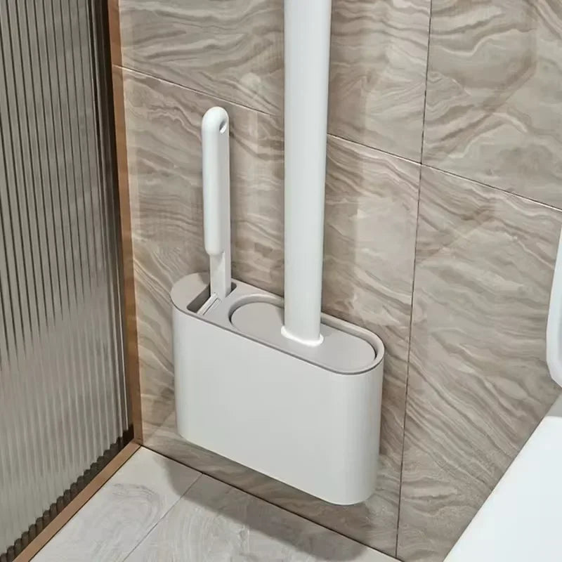 Wall Hanging Toilet Brush Holder – Long Handled Silicone Bristles for Easy Cleaning - iHeimly