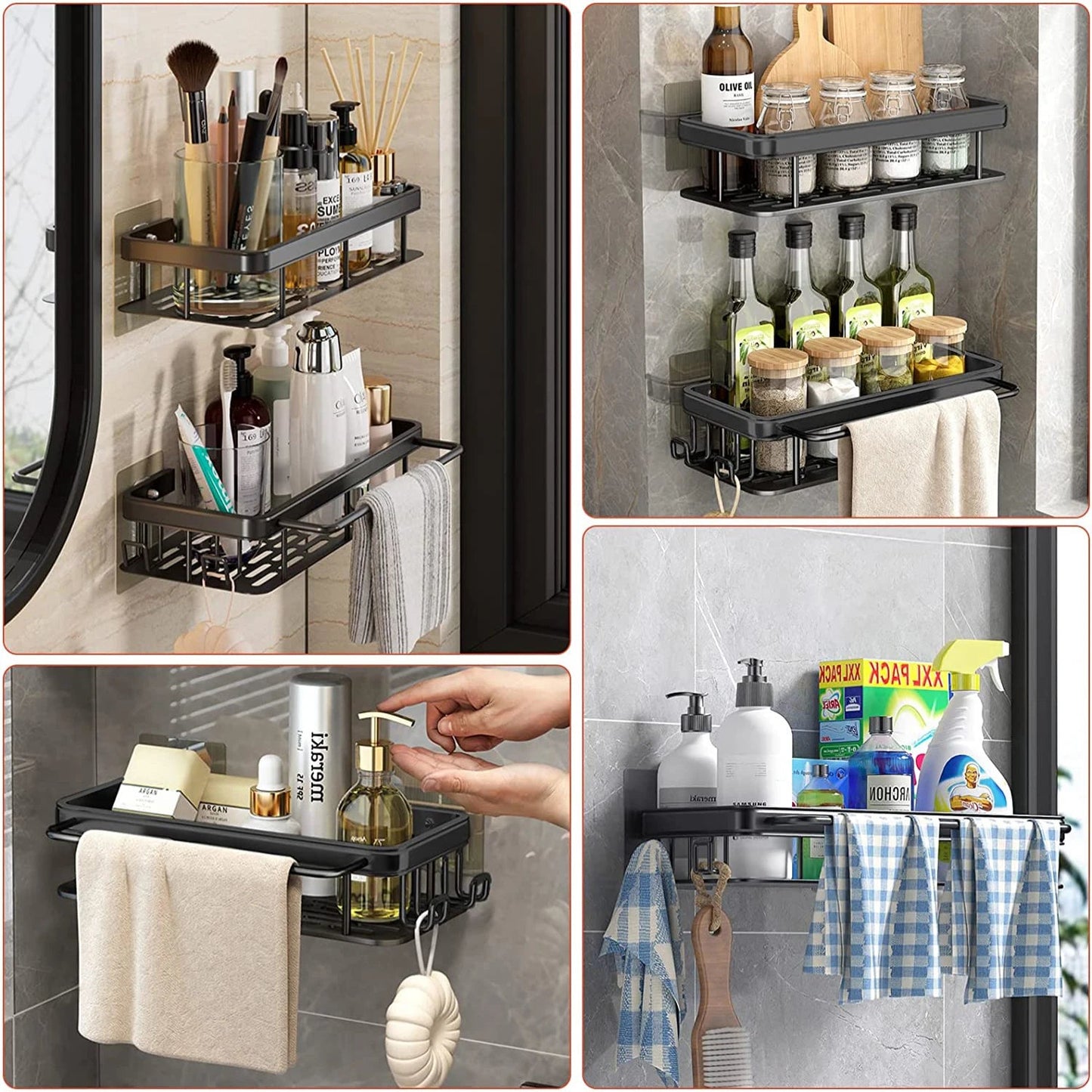 Wall Mounted Corner Bathroom Shelf – Space Aluminum Towel & Shampoo Rack - iHeimly