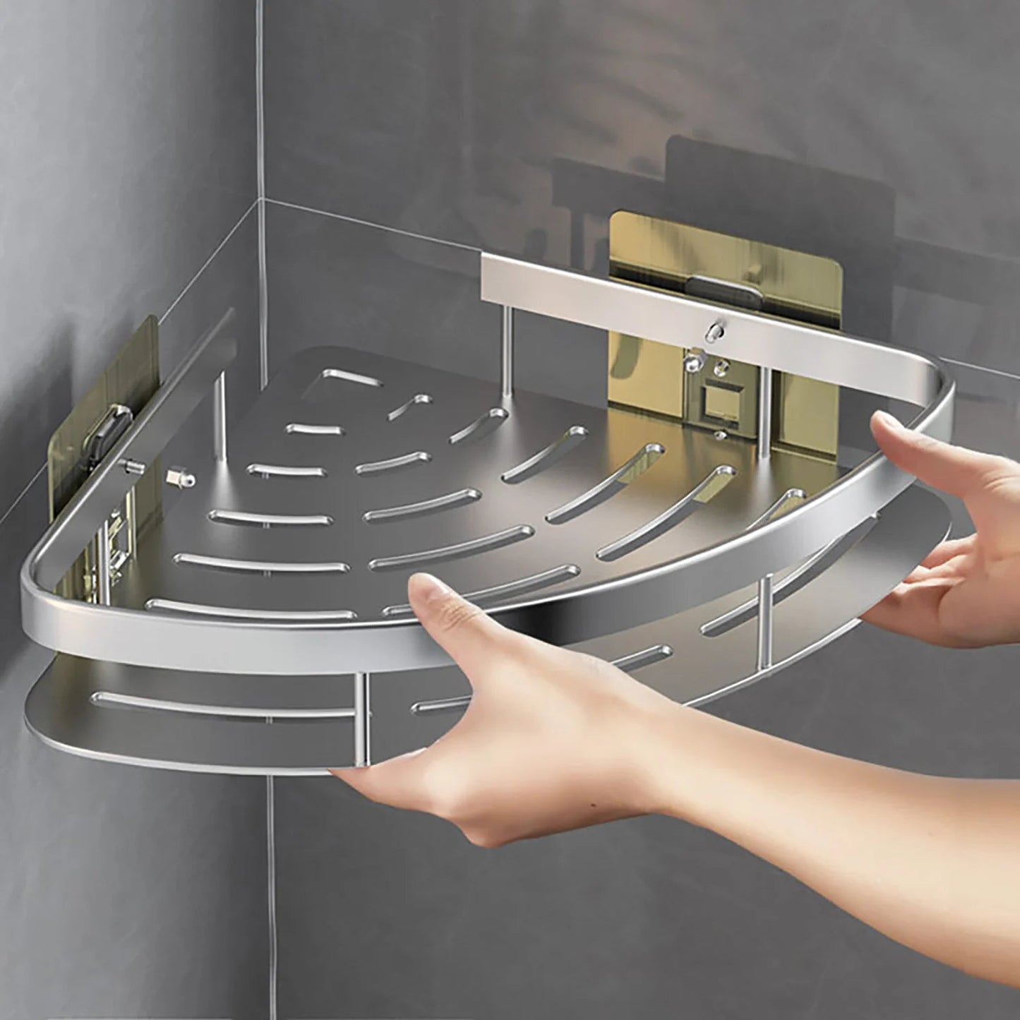 Wall Mounted Corner Bathroom Shelf – Space Aluminum Towel & Shampoo Rack - iHeimly