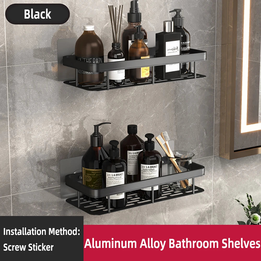 Wall Mounted Corner Bathroom Shelf – Space Aluminum Towel & Shampoo Rack - iHeimly