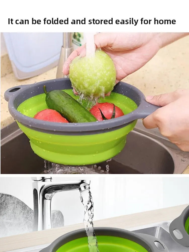 Collapsible Silicone Strainer – Fruit and Vegetable Washing Basket with Handle - iHeimly