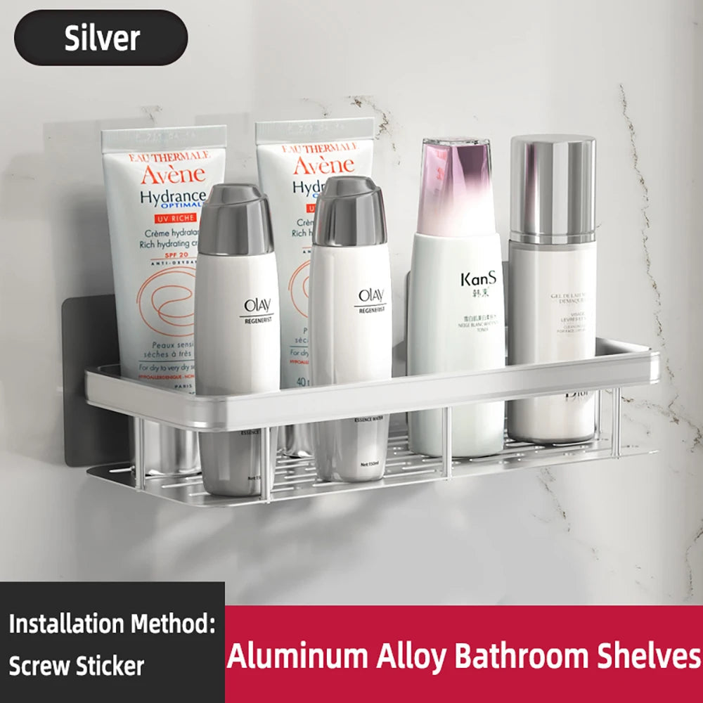 Wall Mounted Corner Bathroom Shelf – Space Aluminum Towel & Shampoo Rack - iHeimly