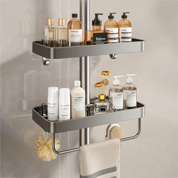 Space Aluminum Bathroom Shower Shelf – Wall-Mounted, No Drilling - iHeimly