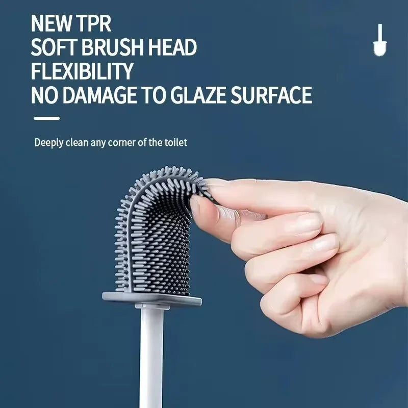 Wall Hanging Toilet Brush Holder – Long Handled Silicone Bristles for Easy Cleaning - iHeimly