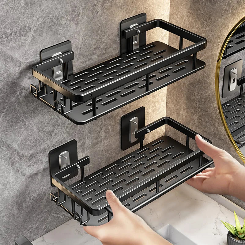 Wall Mounted Corner Bathroom Shelf – Space Aluminum Towel & Shampoo Rack - iHeimly