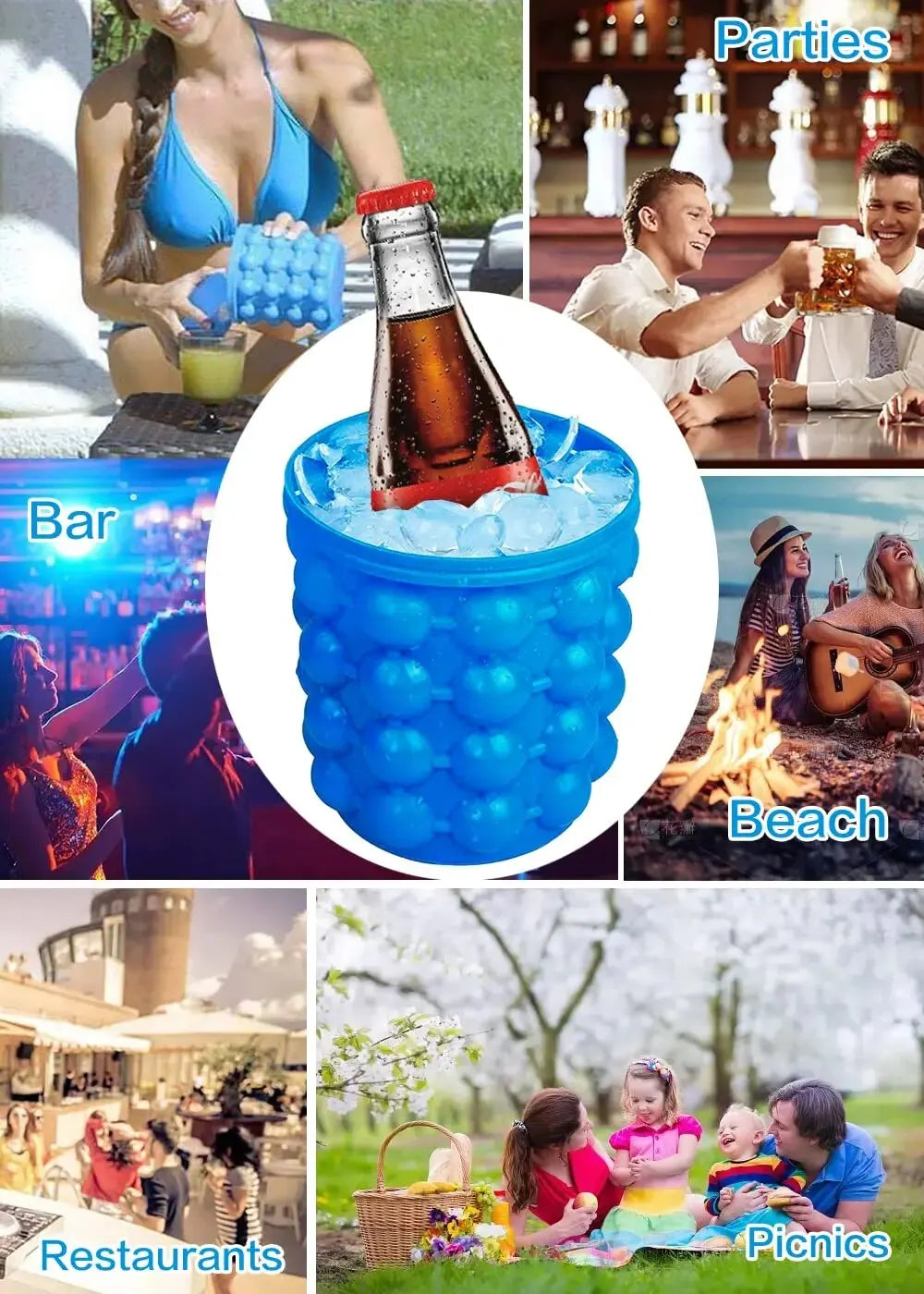 Silicone Ice Bucket & Maker – 2-in-1 Ice Cube Tray, Portable and Eco-friendly - iHeimly
