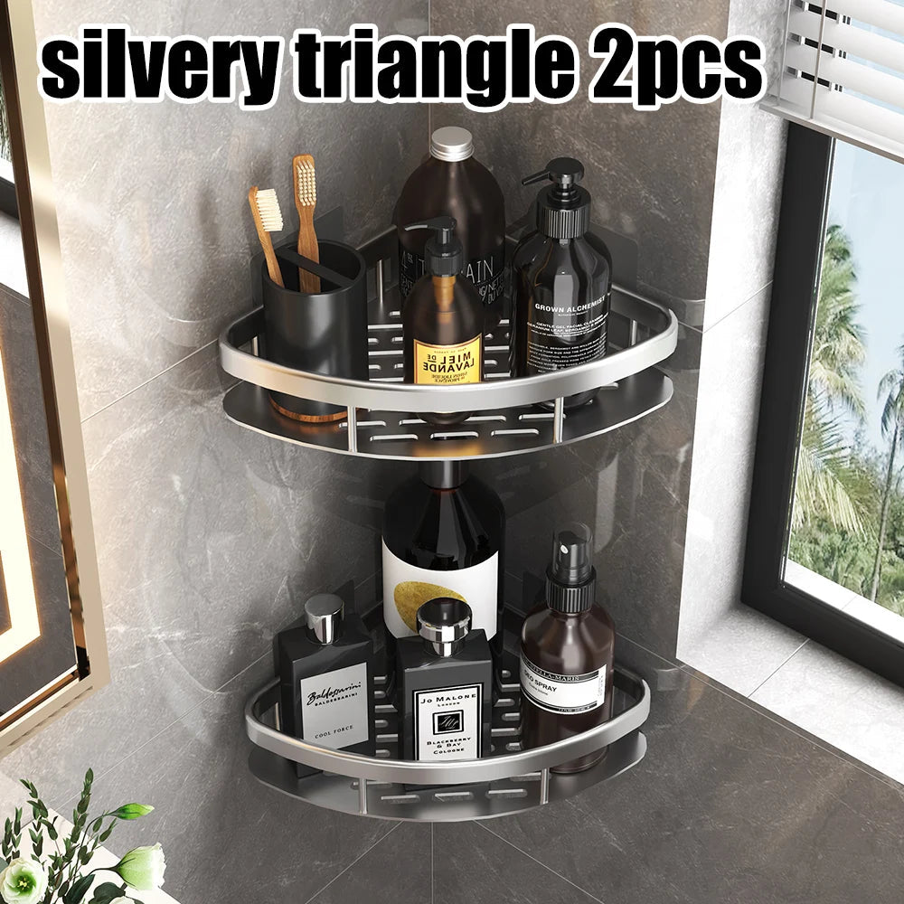 Wall Mounted Corner Bathroom Shelf – Space Aluminum Towel & Shampoo Rack - iHeimly