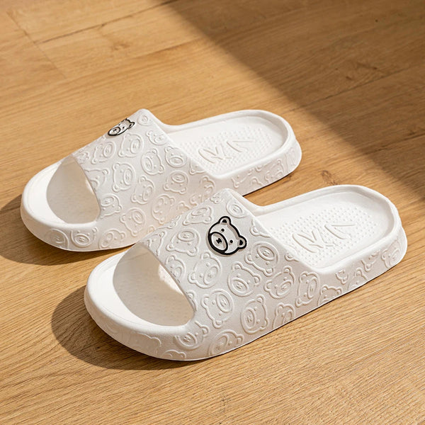 Cute Cartoon Bear Women’s Slippers – Comfortable Soft Sole Bathroom Slides - iHeimly