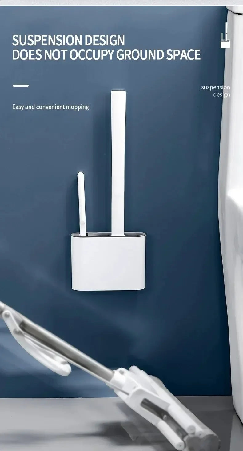 Wall Hanging Toilet Brush Holder – Long Handled Silicone Bristles for Easy Cleaning - iHeimly