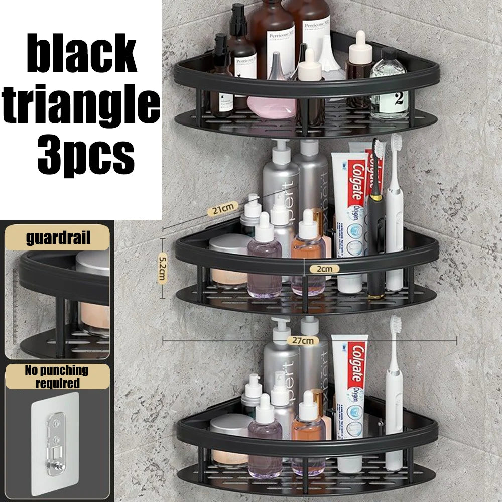 Wall Mounted Corner Bathroom Shelf – Space Aluminum Towel & Shampoo Rack - iHeimly