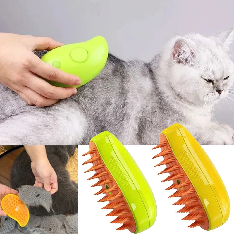 3-in-1 Electric Pet Grooming Brush – Steamy Dog & Cat Hair Remover - iHeimly