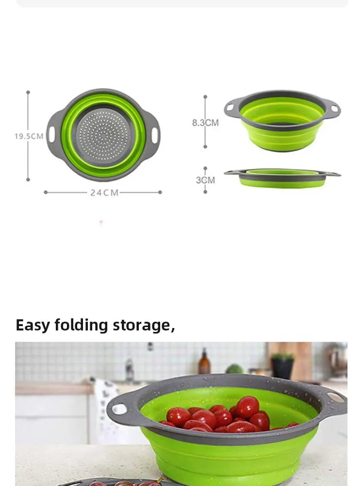 Collapsible Silicone Strainer – Fruit and Vegetable Washing Basket with Handle - iHeimly