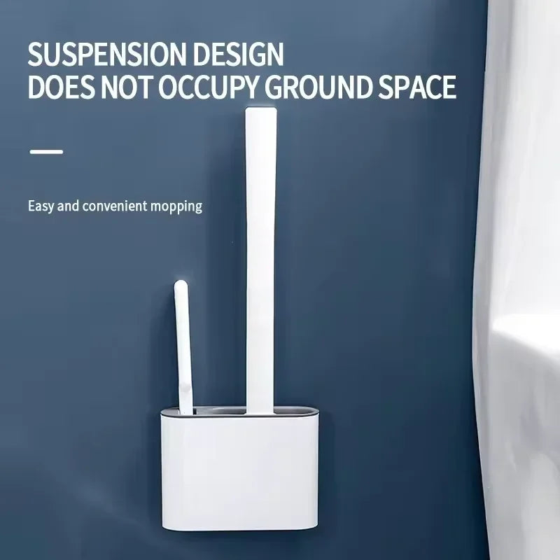 Wall Hanging Toilet Brush Holder – Long Handled Silicone Bristles for Easy Cleaning - iHeimly