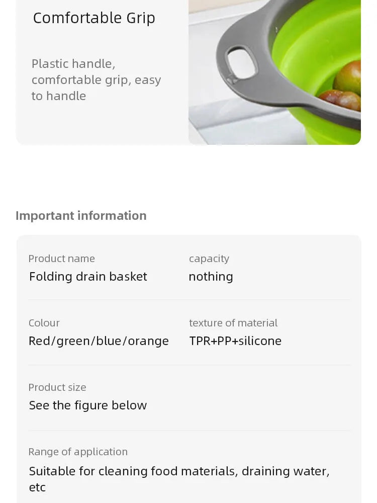 Collapsible Silicone Strainer – Fruit and Vegetable Washing Basket with Handle - iHeimly