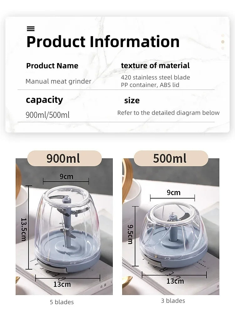 500ml Manual Meat Mincer & Garlic Chopper – Vegetable Cutter - iHeimly