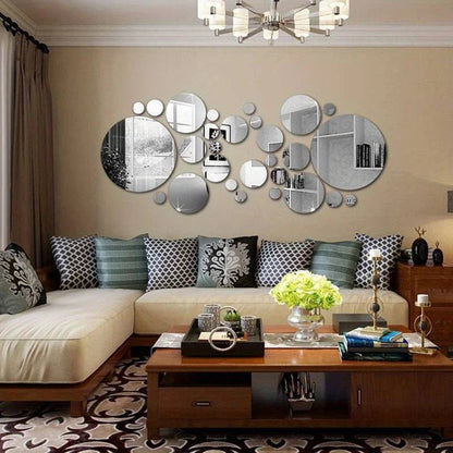 26-Piece 3D Acrylic Round Mirror Wall Stickers – DIY Home Decor - iHeimly