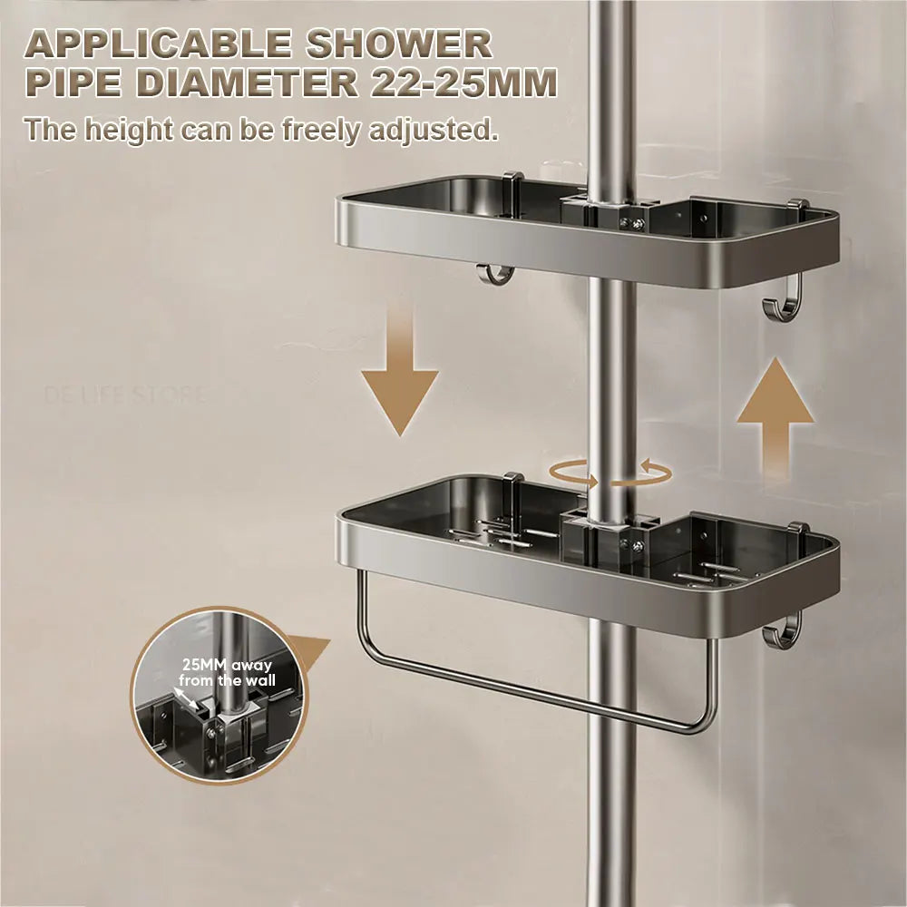 Space Aluminum Bathroom Shower Shelf – Wall-Mounted, No Drilling