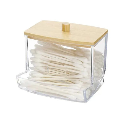 Cotton Swab Box – Transparent Bamboo Lid Storage