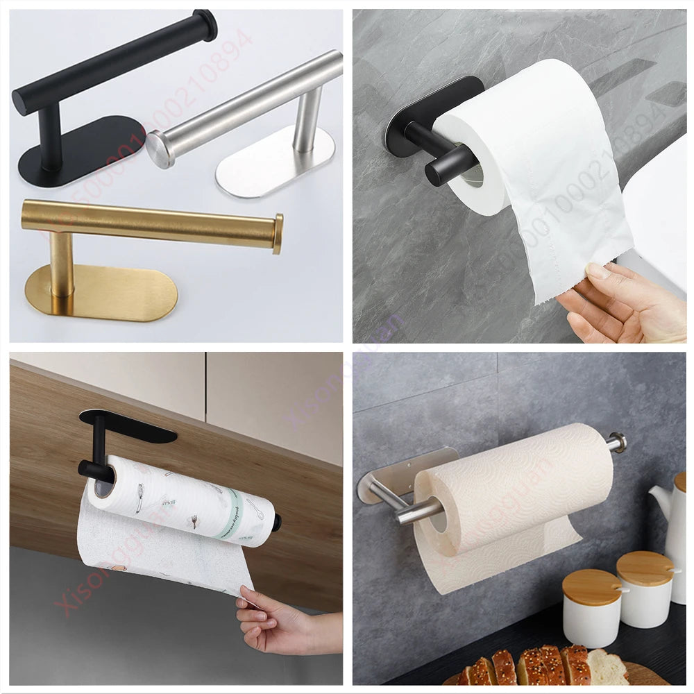 Stainless Steel Paper Towel Holder – Adhesive & Screw Installation