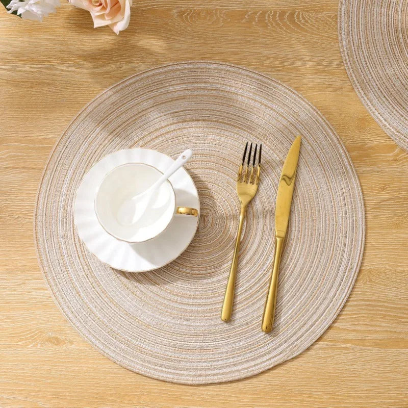 Round Woven Ramie Placemats – Non-Slip Dining Table Mats