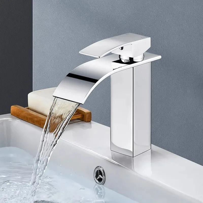 Curved Mouth Basin Faucet – Stainless Steel Hot and Cold Water Waterfall Tap