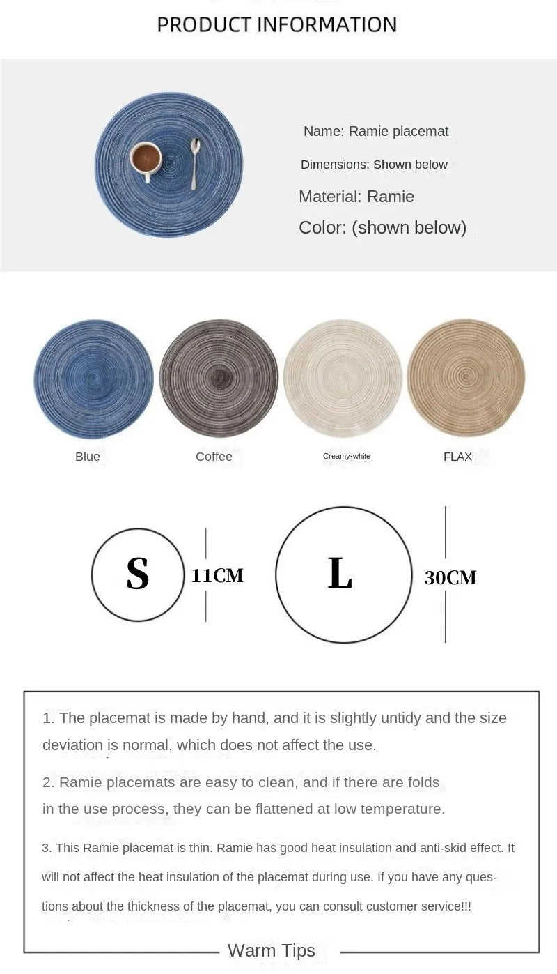 Round Woven Ramie Placemats – Non-Slip Dining Table Mats - iHeimly