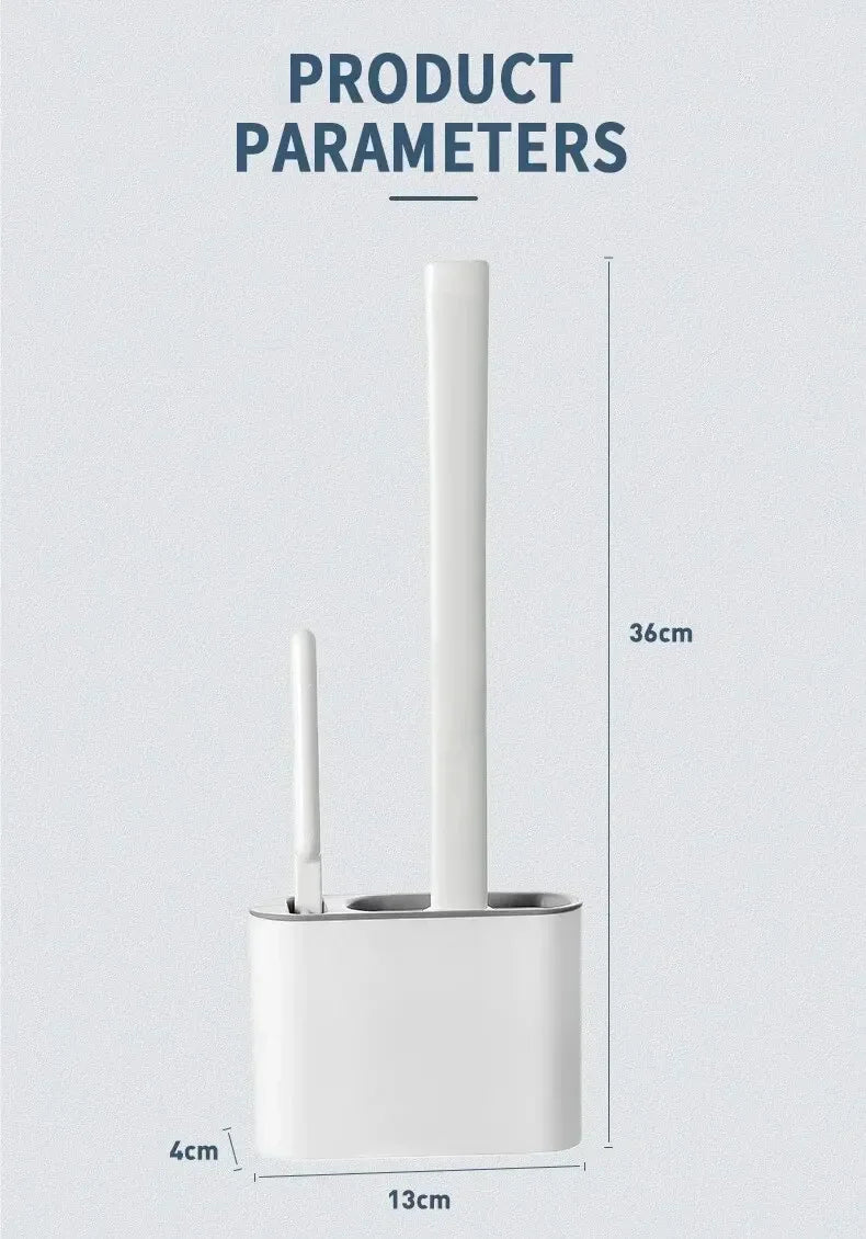 Wall Hanging Toilet Brush Holder – Long Handled Silicone Bristles for Easy Cleaning - iHeimly